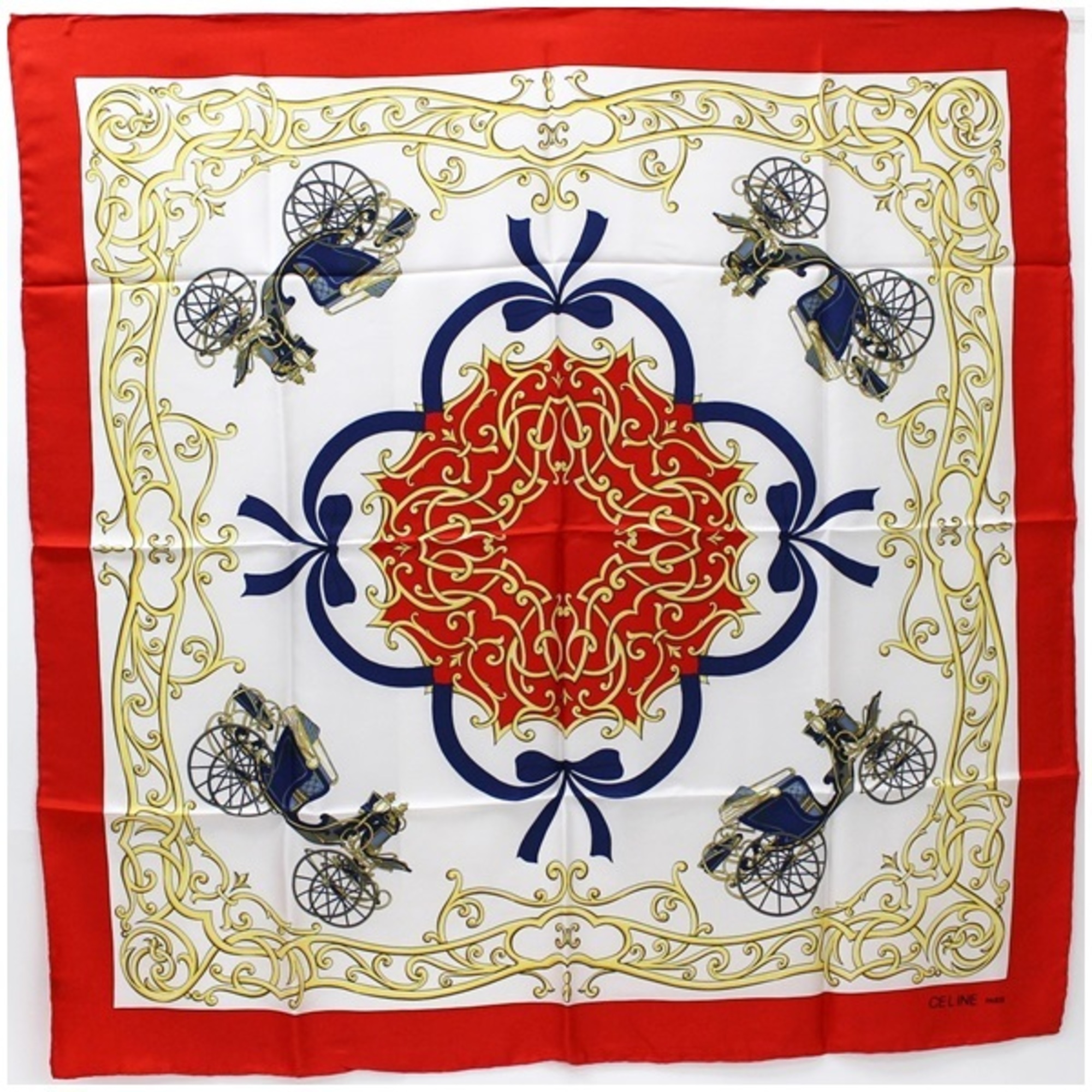 Celine Silk Scarf Muffler Stole Red X White Carriage Pattern | Ladies Wall